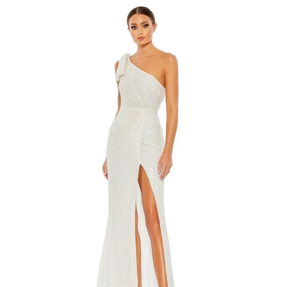 Mac Duggal Elegant One-Shoulder White Dress